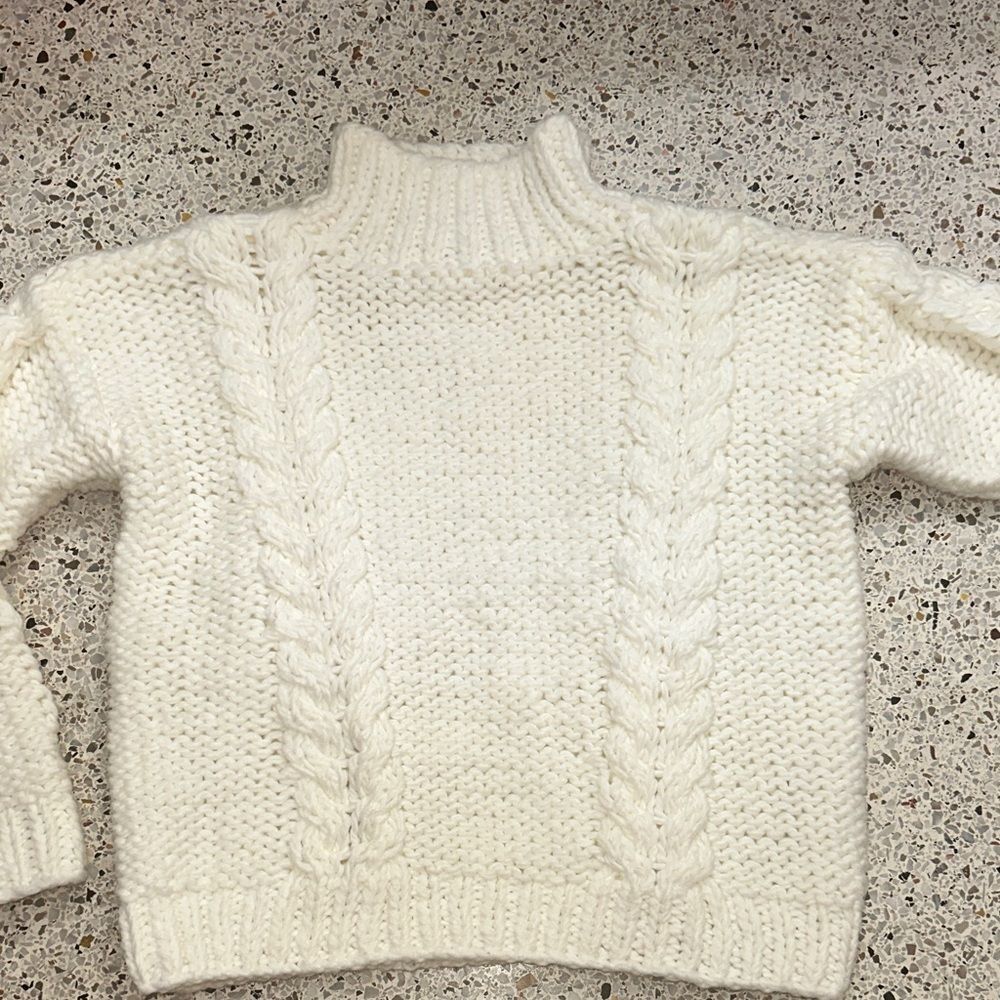 Lovers + Friends ivory cream cable knit chunky cozy sweater small s turtleneck